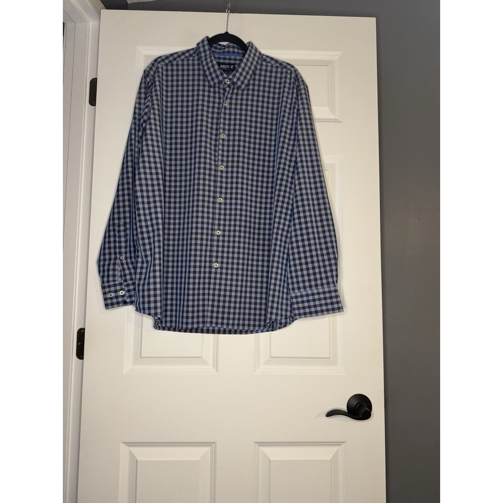 Move Performance Apparel Long Sleeve Button Up Blue Gray Violet Check Xxl